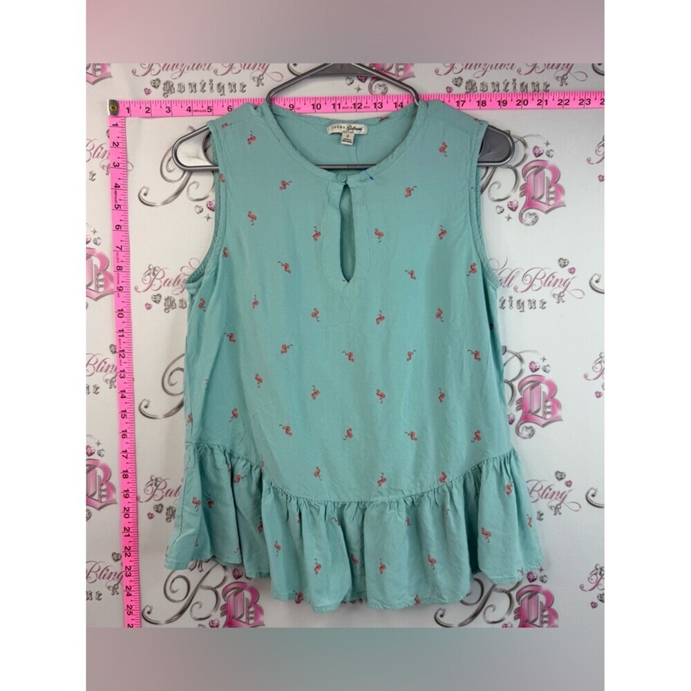 JACHS Girlfriend tank top keyhole, Mint Aqua Sleeveless Flamingo Ruffle Hem Top